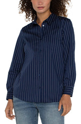 Liverpool Poplin Shirt / Navy Pinstripe