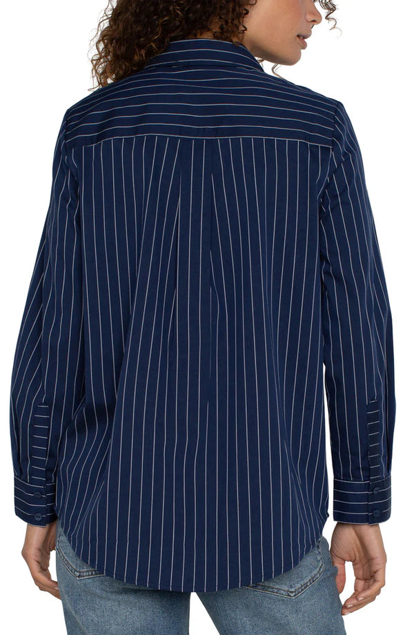 Liverpool Poplin Shirt / Navy Pinstripe