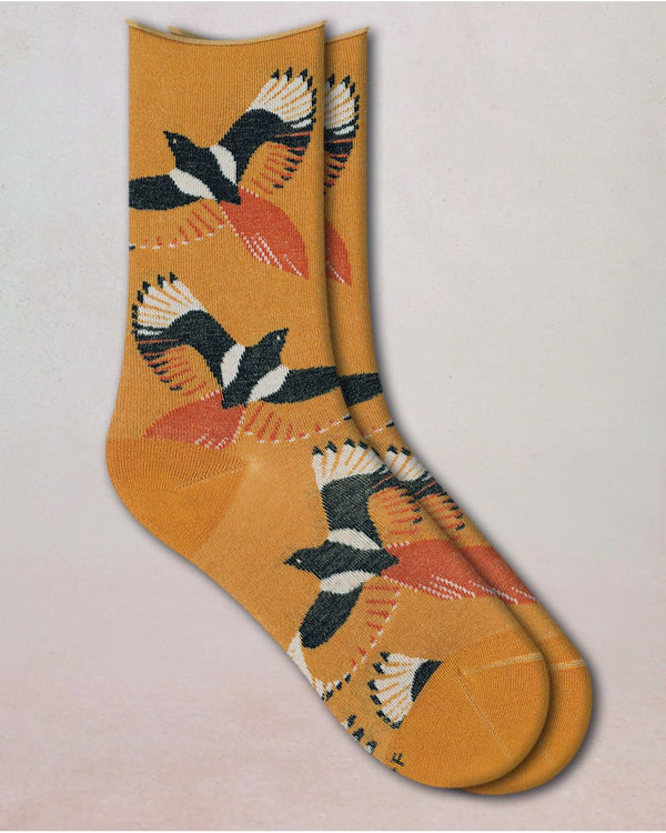 Bleuforêt Fine Velvet Birds Socks / Yellow