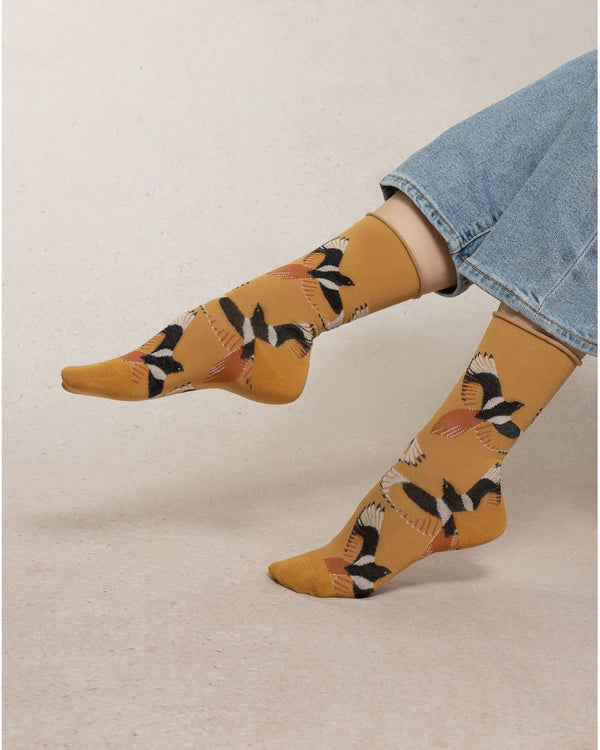 Bleuforêt Fine Velvet Birds Socks / Yellow