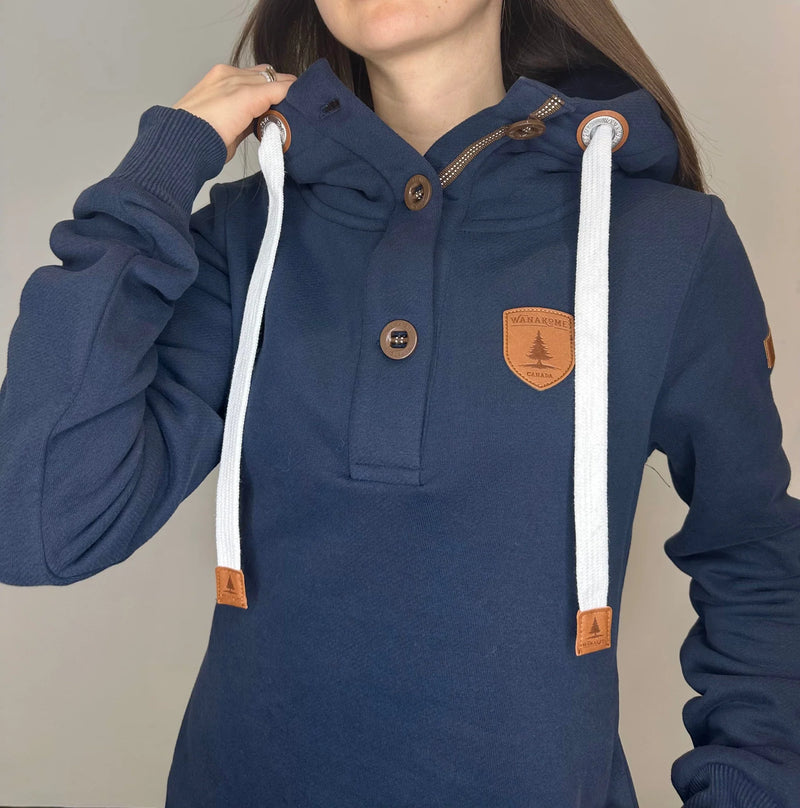 WANAKOME JAS button Pullover Hoodie / Oxford Blue