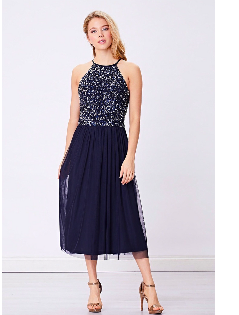 angeleye sequin dress Velvet Sequin Mini Cocktail Dress in Navy