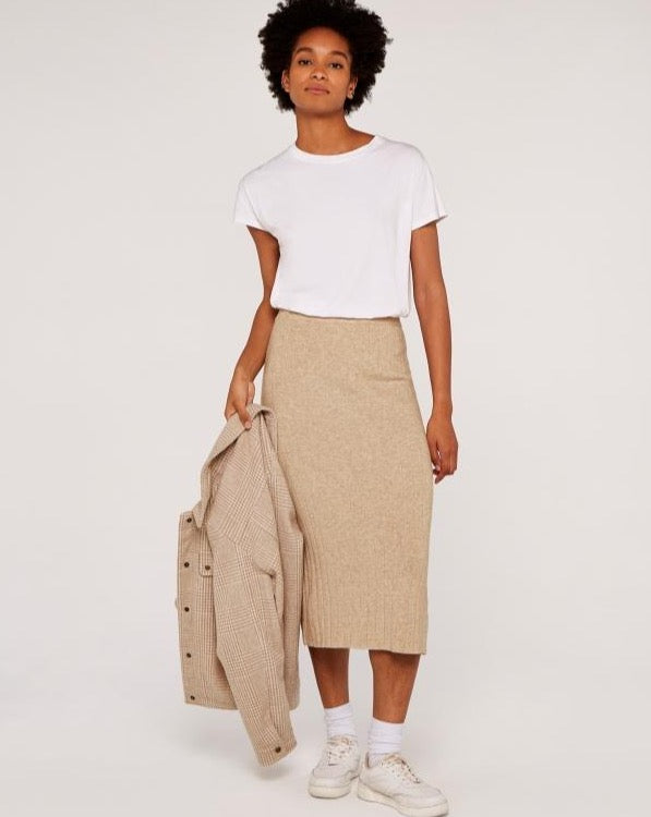 Apricot Knit Midi Skirt