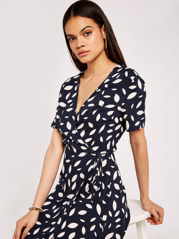 Apricot Falling Leaves Wrap Dress Navy White – shopdidisboutique